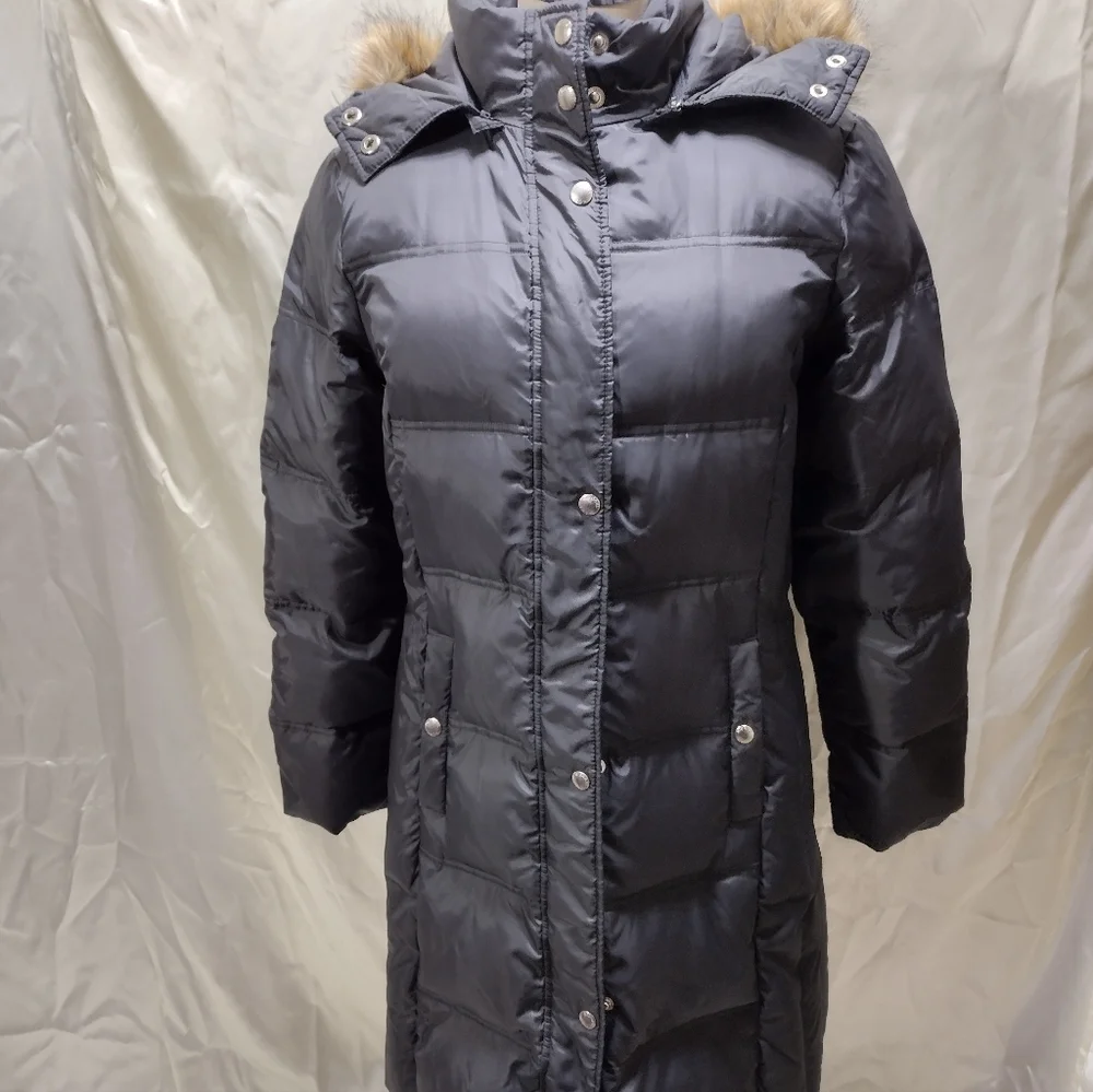Michael Kors M Parka Long Puffer Coat Women Gray Down Hooded WINTER JACKET